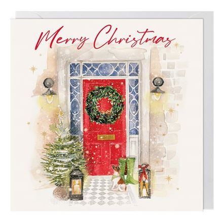 RED DOOR WITH WREATH